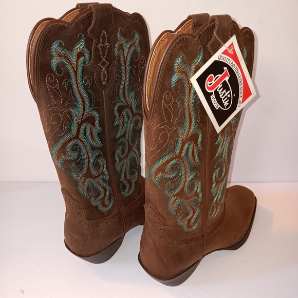 Justin Boots Brown Leather Cowboy Boots 5.5 Medium NEW - Picture 3 of 13